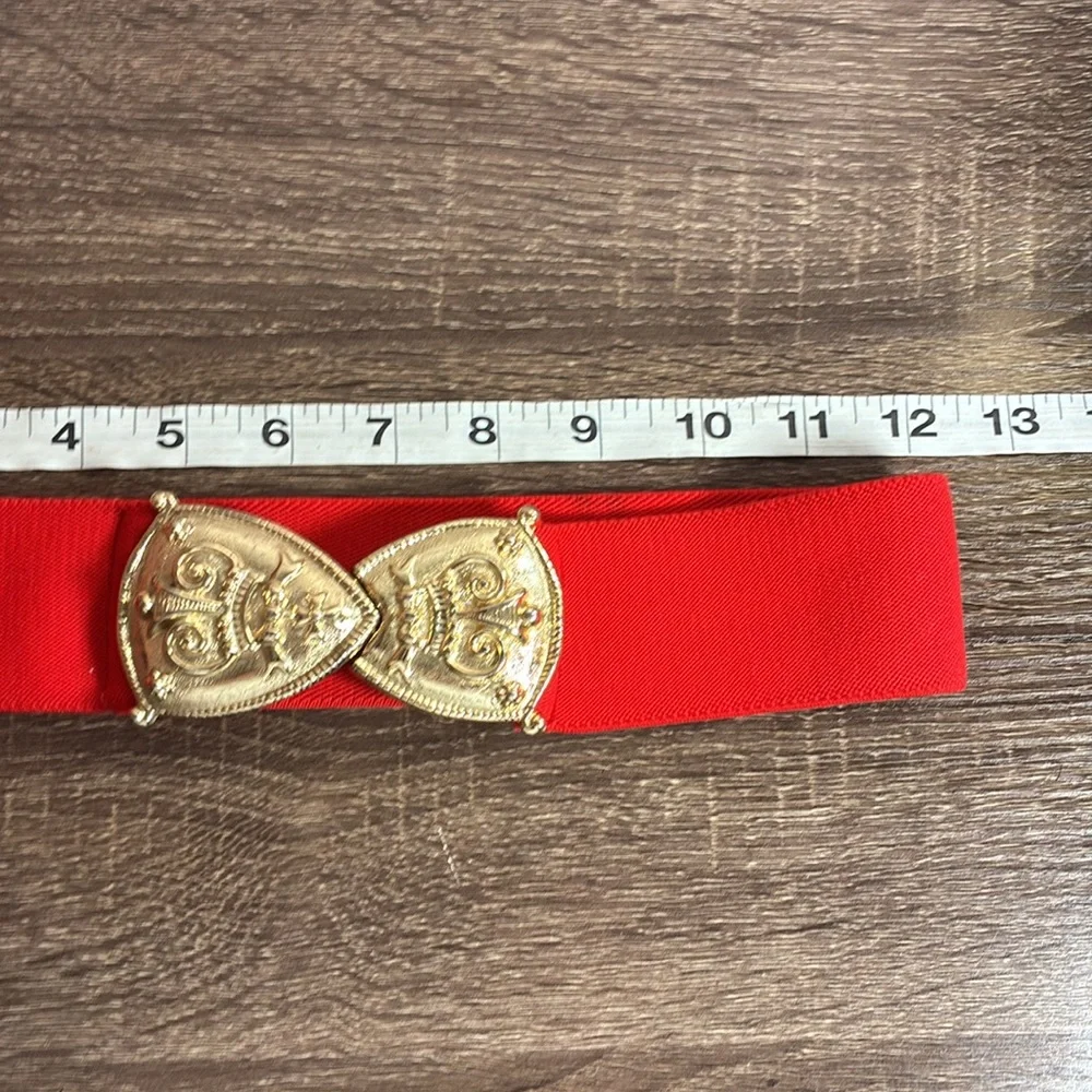 Vintage 80’s Elegant XS Red Belt with Gold Buckle